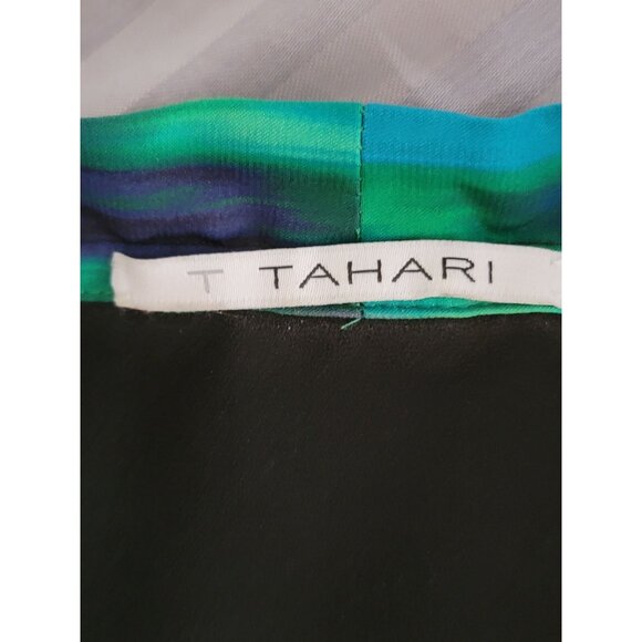 Tahari Sleeveless Zip Front Tunic Top Watercolor Print & Solid Back - Picture 3 of 4